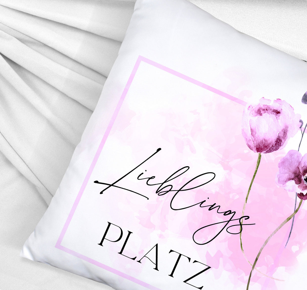 Lieblingsplatz Kissen mit Tulpen Motiv für Freunde zum Geburtstag