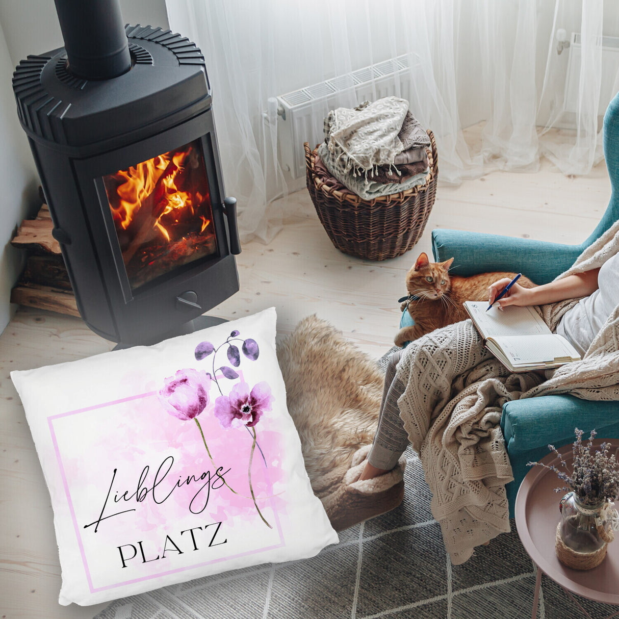 Lieblingsplatz Kissen mit Tulpen Motiv für Freunde zum Geburtstag