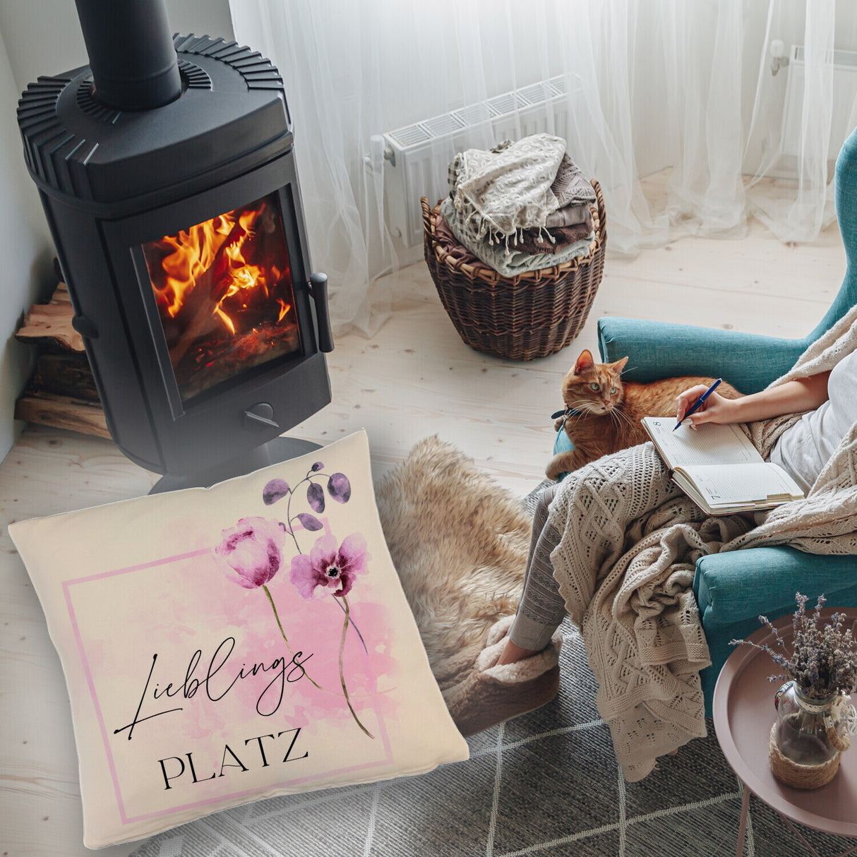Lieblingsplatz Kissen mit Tulpen Motiv für Freunde zum Geburtstag
