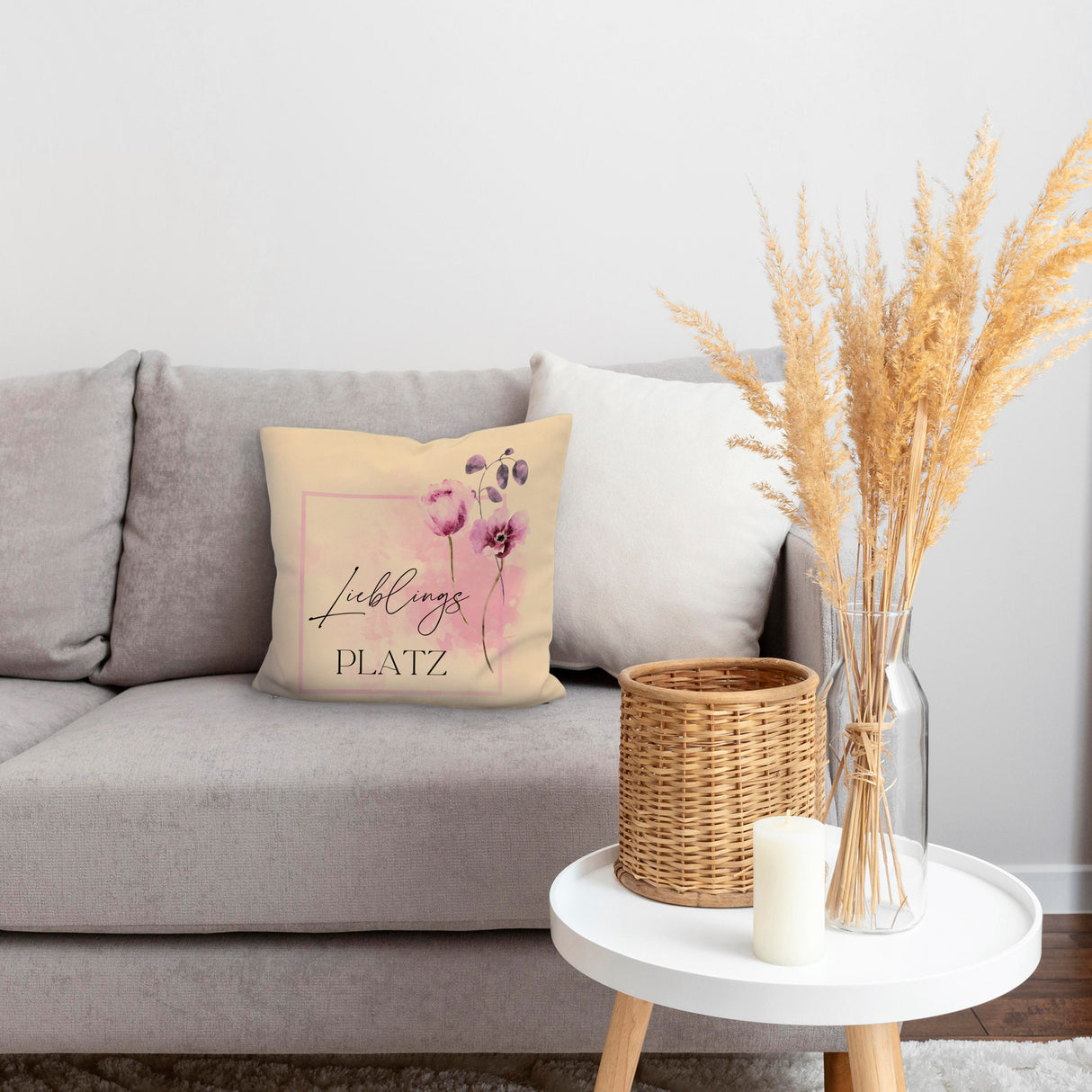 Lieblingsplatz Kissen mit Tulpen Motiv für Freunde zum Geburtstag