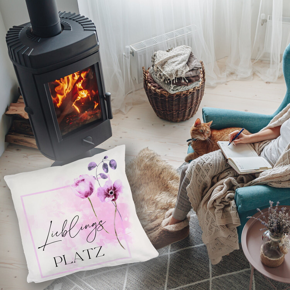 Lieblingsplatz Kissen mit Tulpen Motiv für Freunde zum Geburtstag