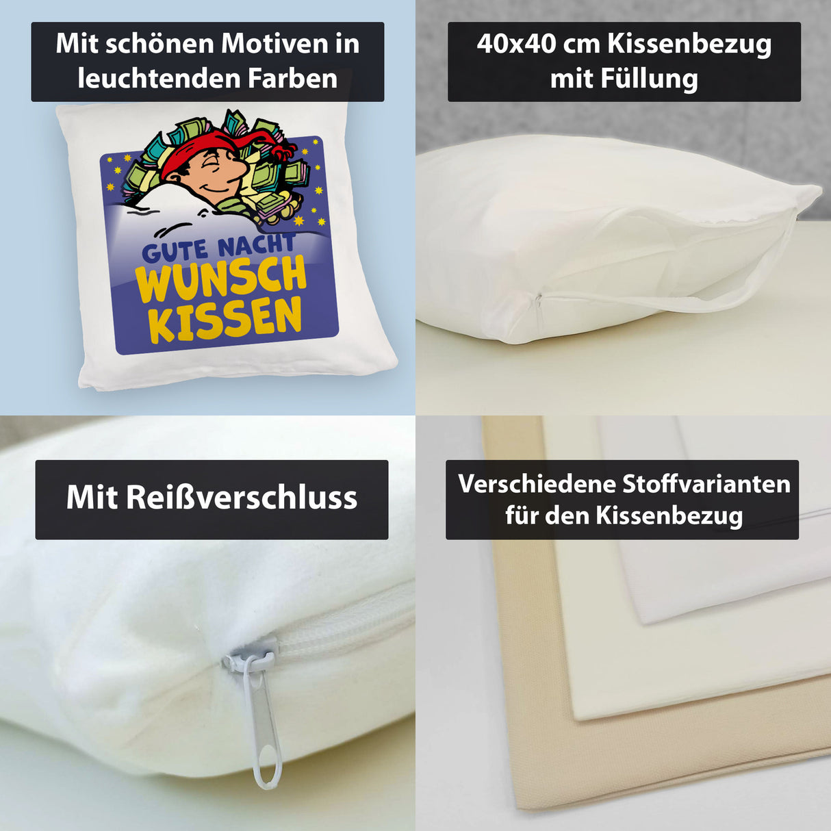 Wunsch Kissen mit Spruch Gute Nacht für traumhafte Erholung