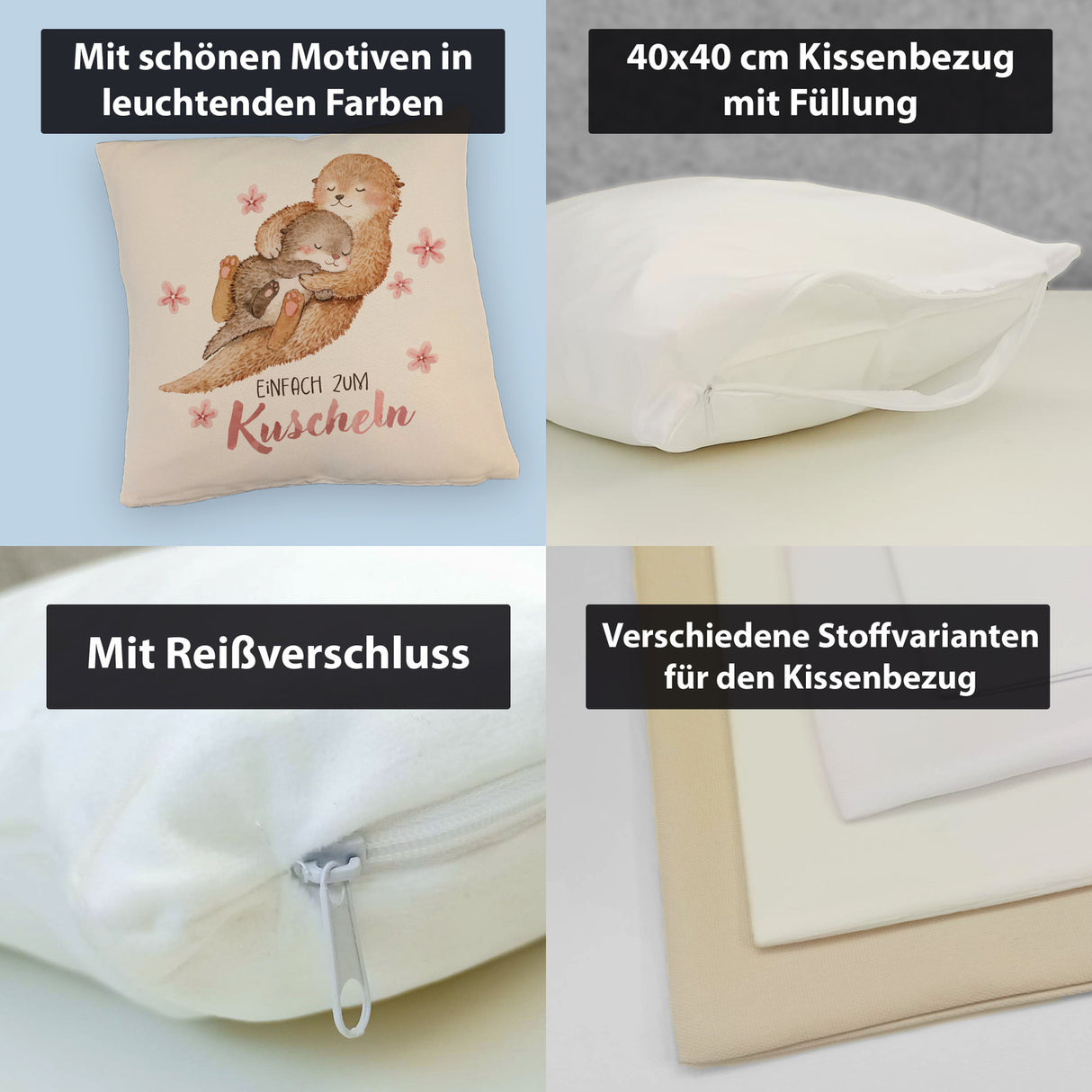 Otter Baby und Mutter Kissen mit Spruch Einfach zum Kuscheln