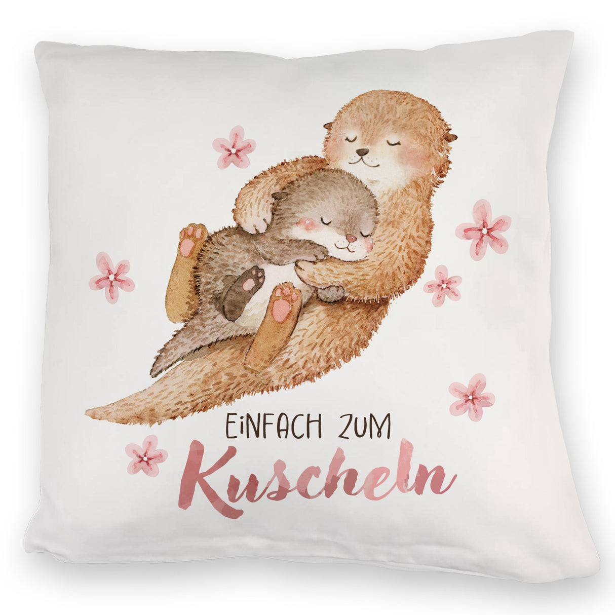 Otter Baby und Mutter Kissen mit Spruch Einfach zum Kuscheln