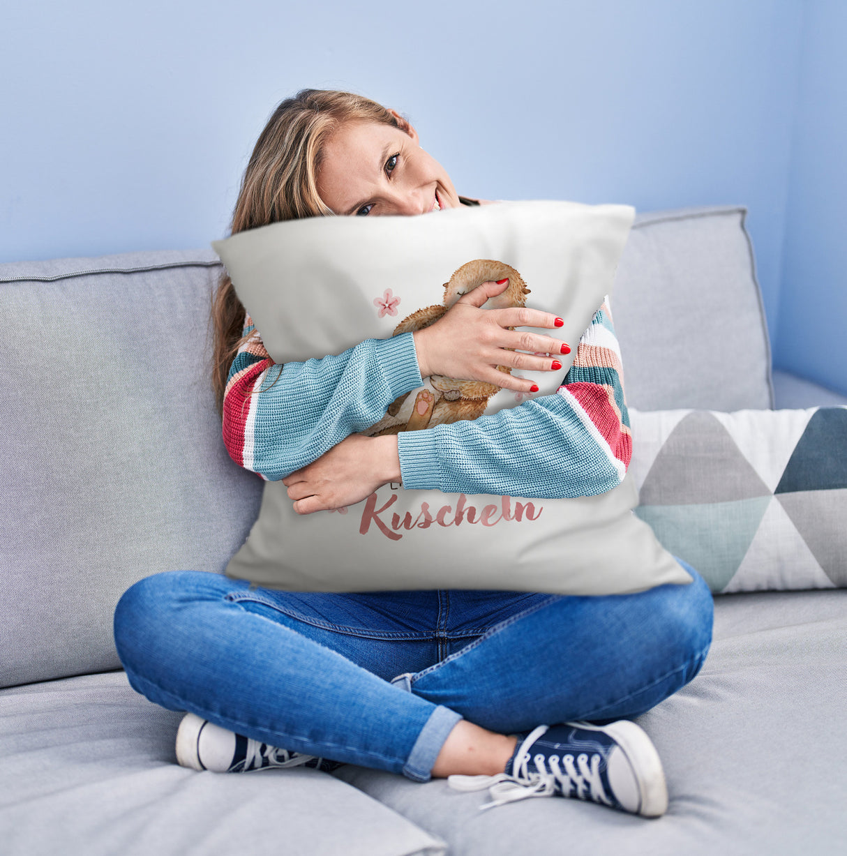 Otter Baby und Mutter Kissen mit Spruch Einfach zum Kuscheln
