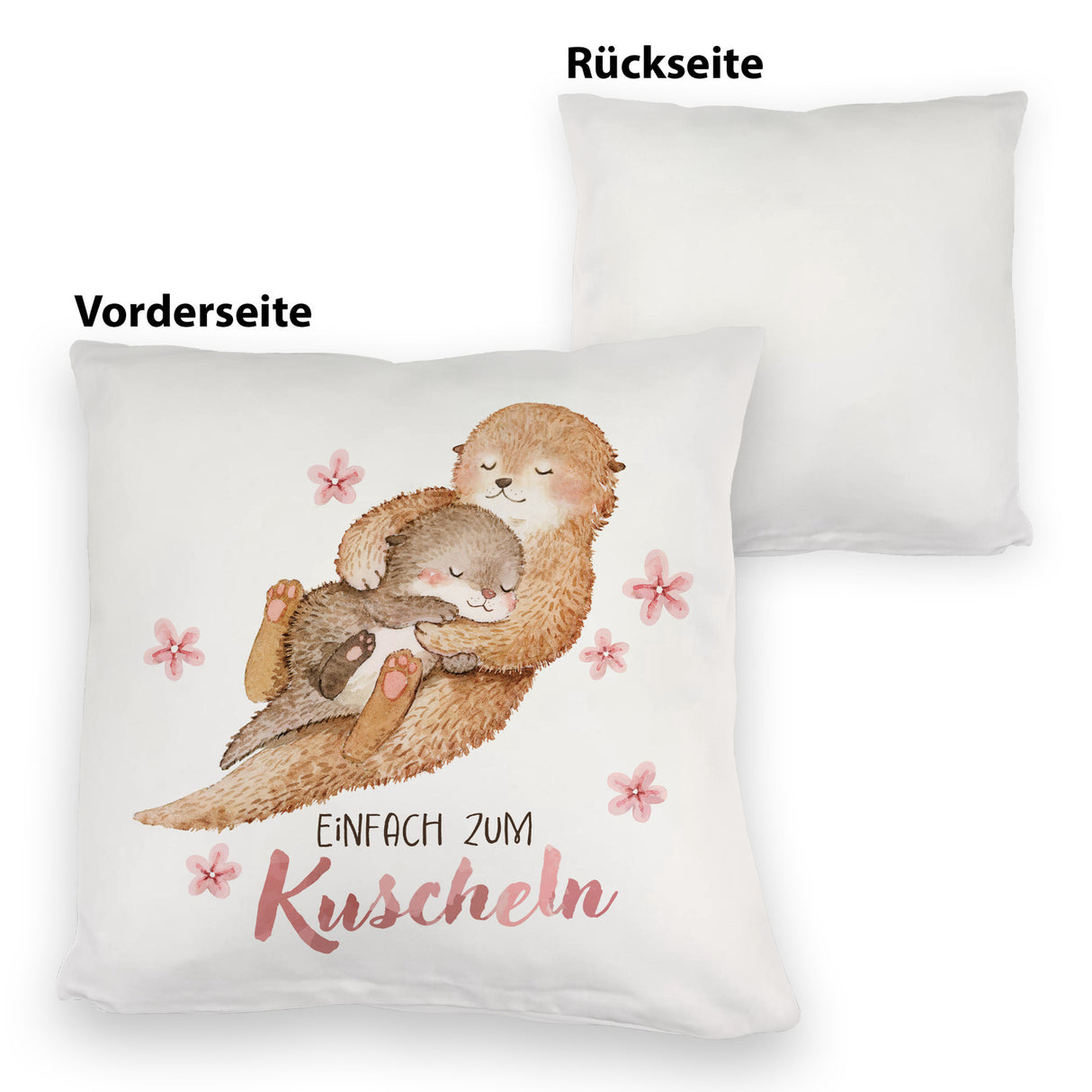 Otter Baby und Mutter Kissen mit Spruch Einfach zum Kuscheln