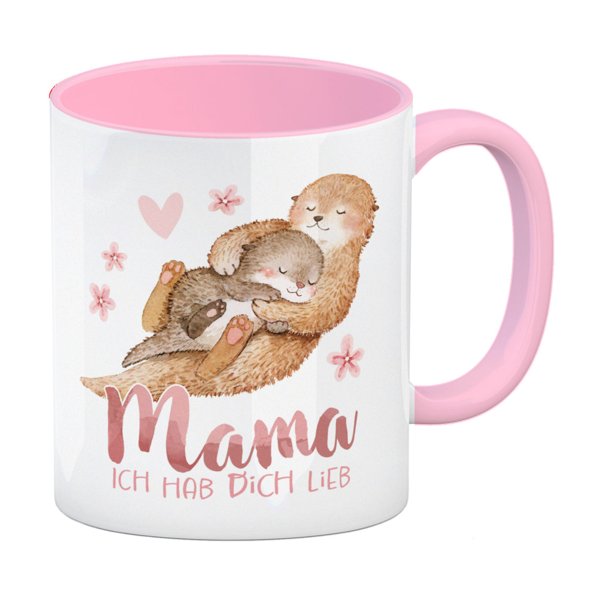 Otter Baby und Mutter Kaffeebecher mit Spruch Mama ich hab dich lieb