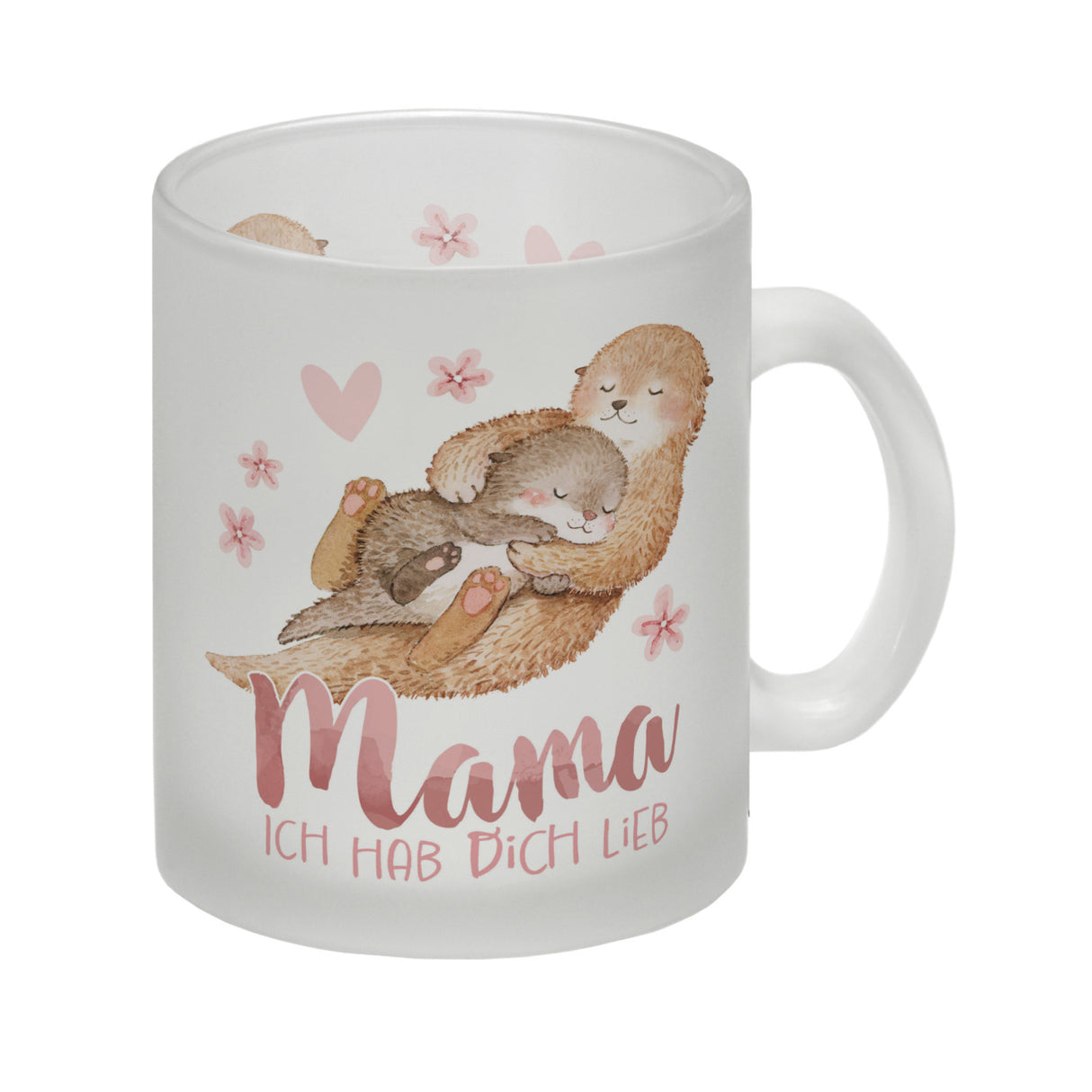 Otter Baby und Mutter Kaffeebecher mit Spruch Mama ich hab dich lieb