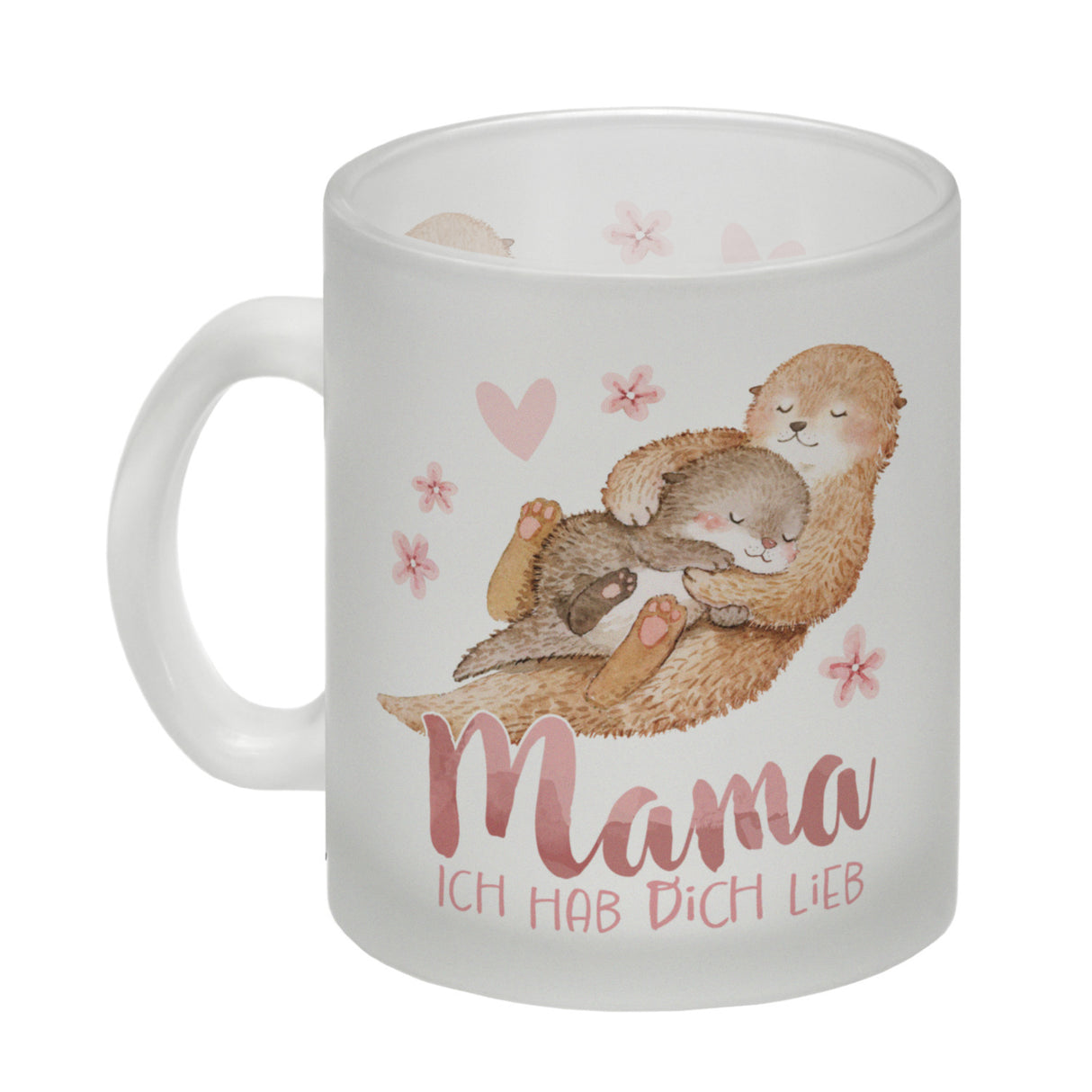 Otter Baby und Mutter Kaffeebecher mit Spruch Mama ich hab dich lieb