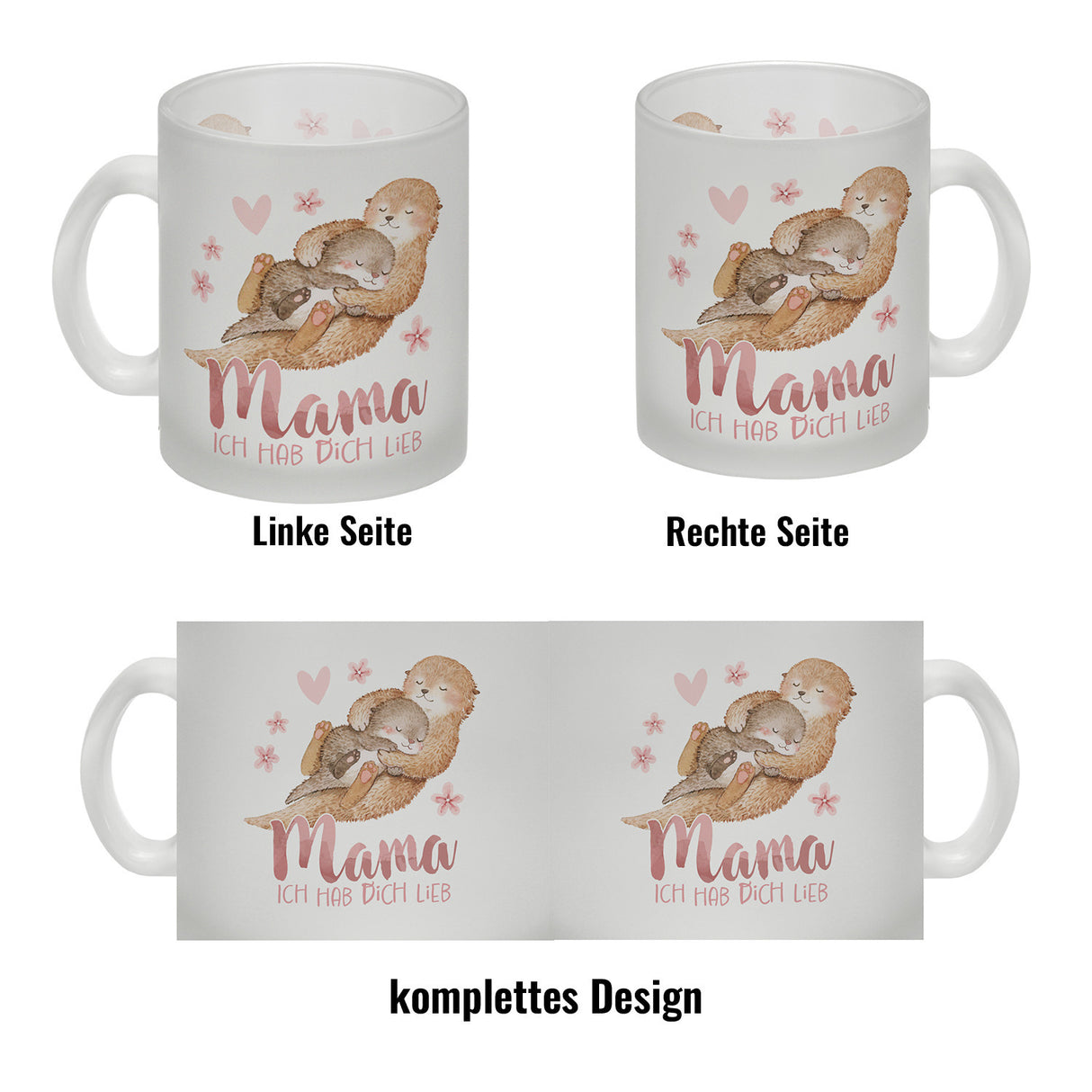 Otter Baby und Mutter Kaffeebecher mit Spruch Mama ich hab dich lieb