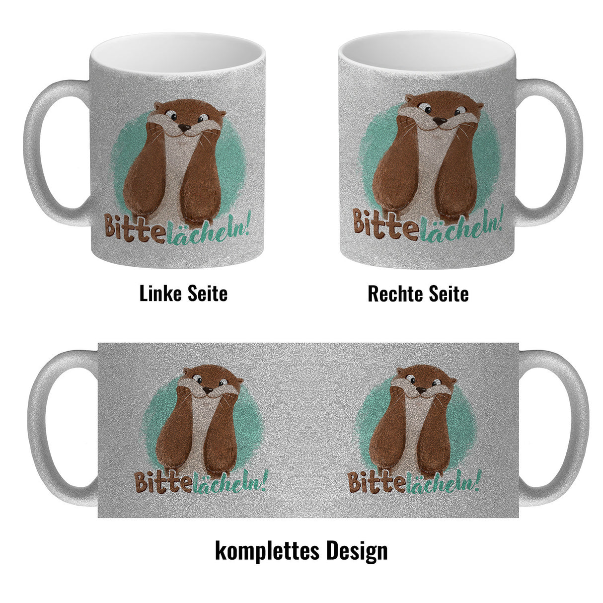 Lachender Otter Kaffeebecher mit Spruch Bitte lächeln