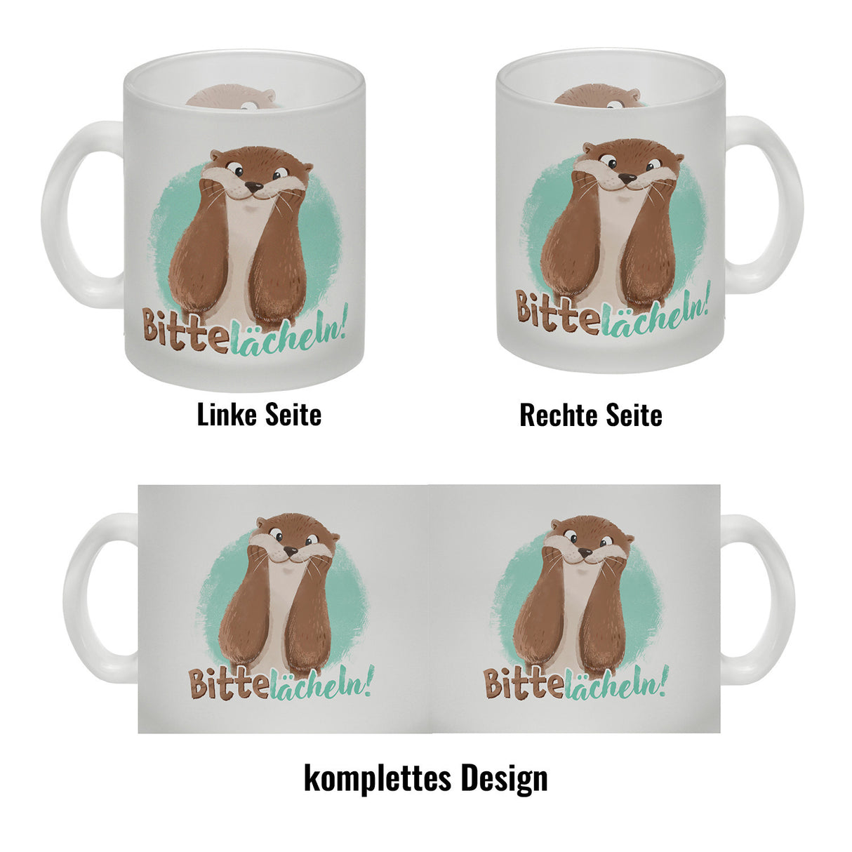 Lachender Otter Kaffeebecher mit Spruch Bitte lächeln