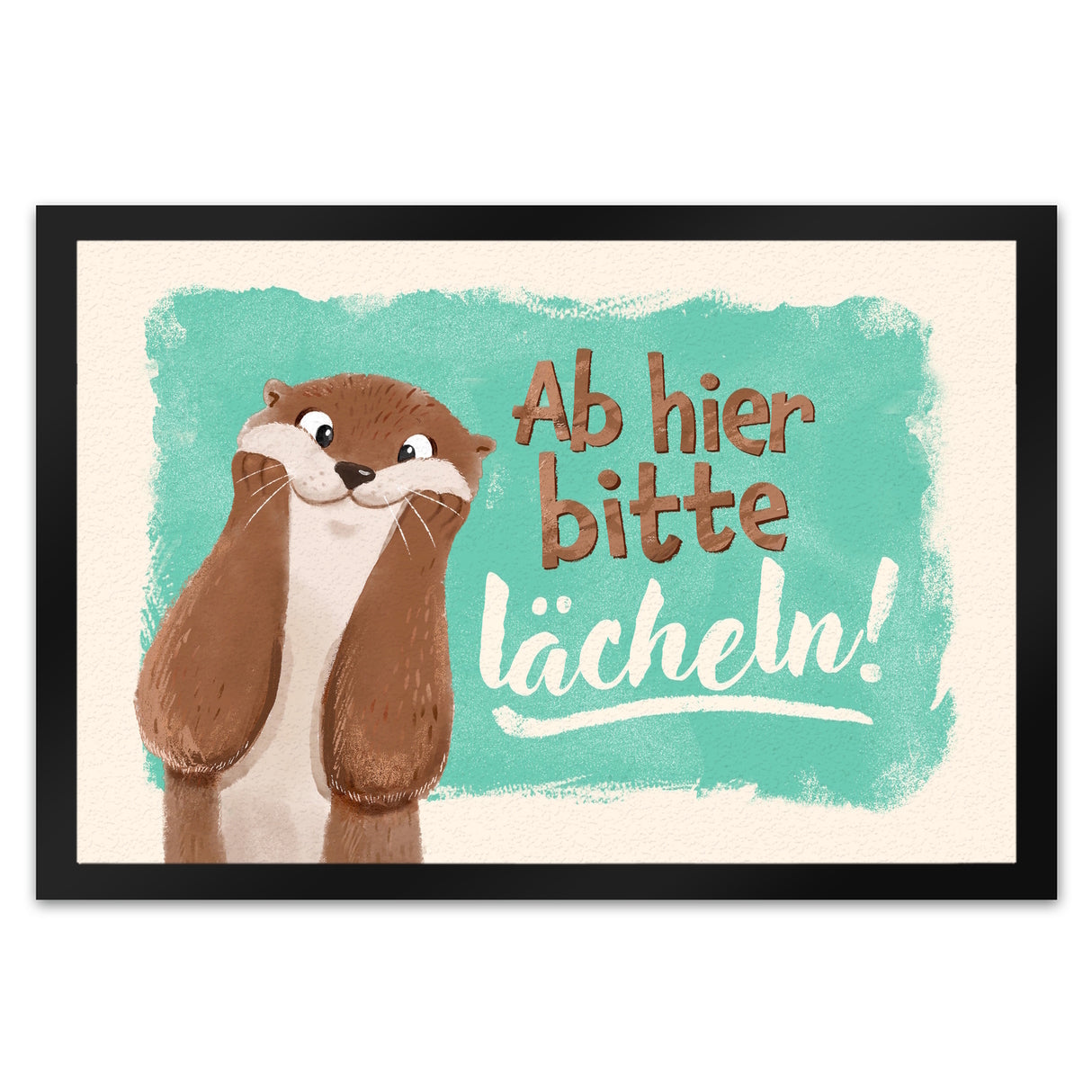 Lachender Otter Fußmatte in 35x50 cm mit Spruch Ab hier bitte lächeln