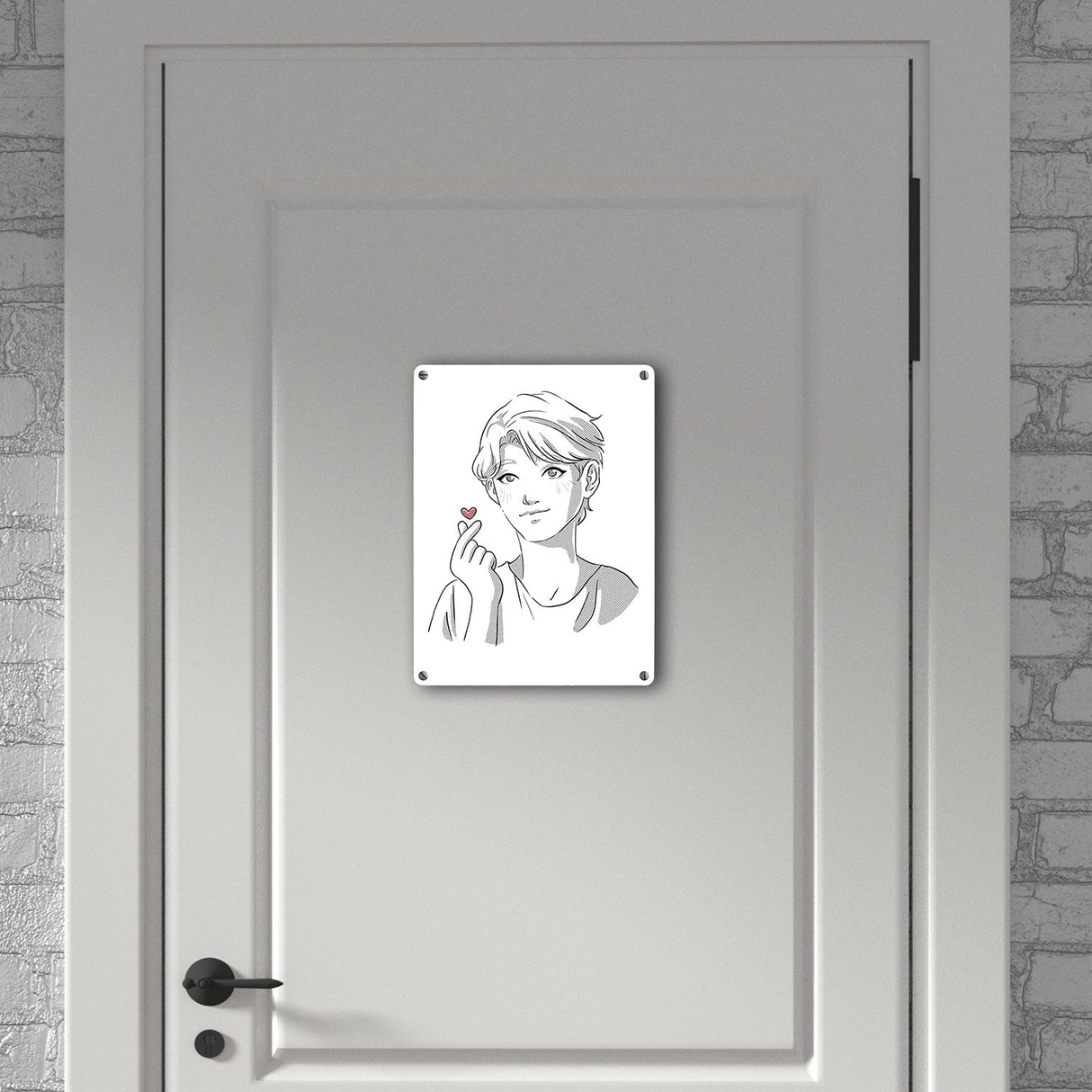 K-Pop Herz Zeichen Metallschild in 15x20 cm mit Manga Charakter in Farbe