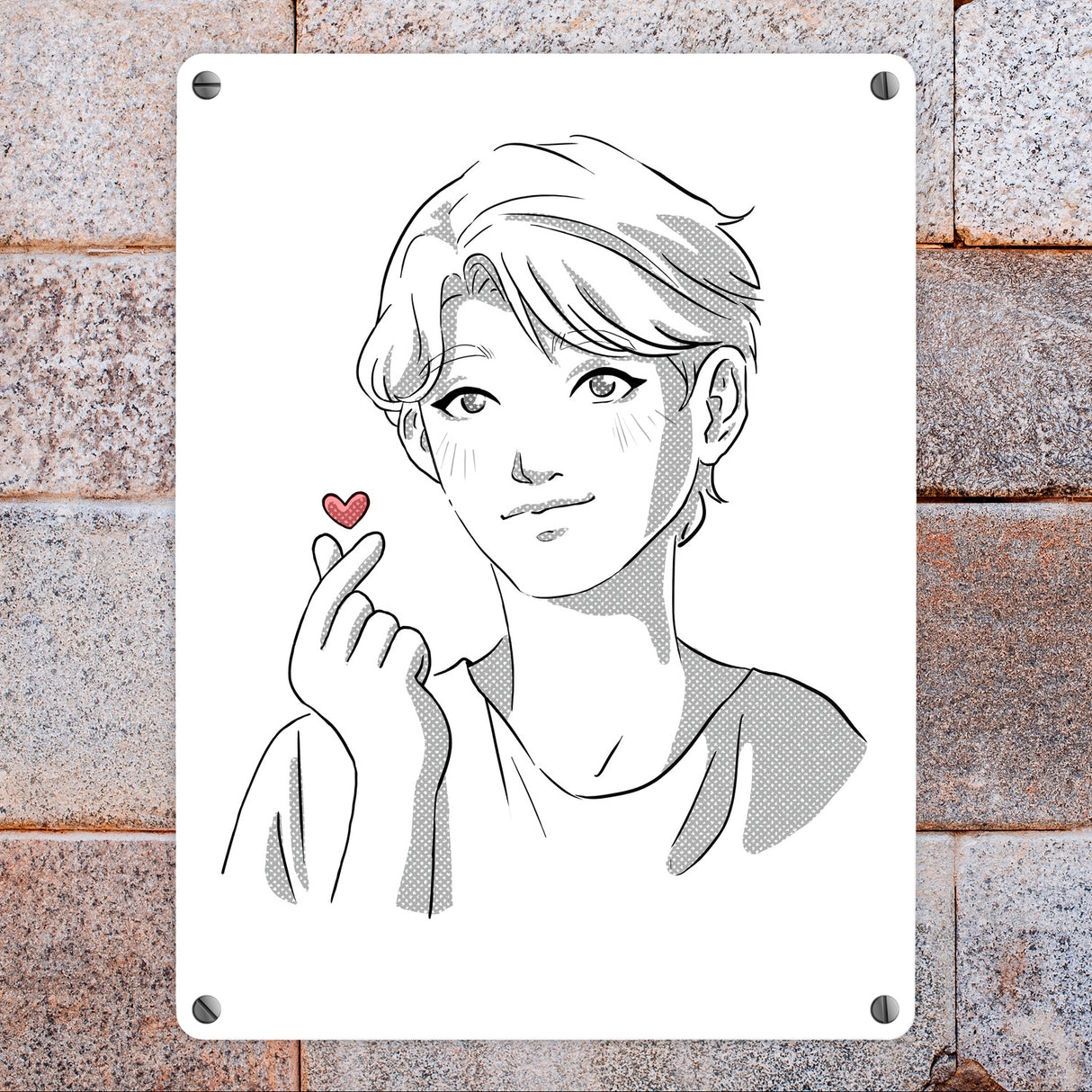 K-Pop Herz Zeichen Metallschild in 15x20 cm mit Manga Charakter in Farbe