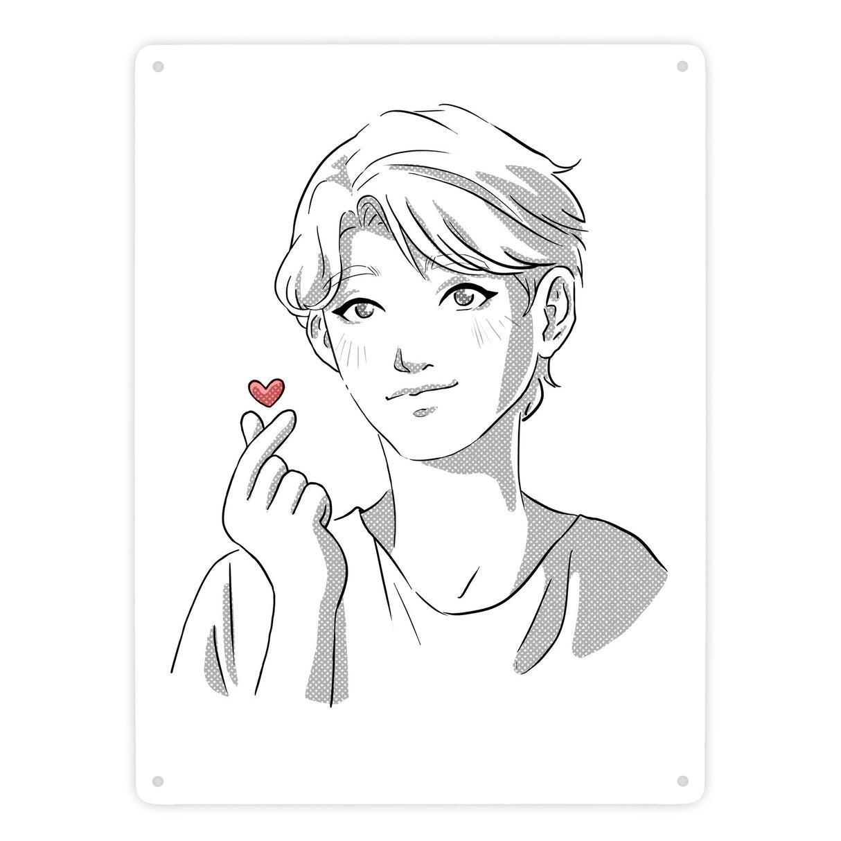 K-Pop Herz Zeichen Metallschild in 15x20 cm mit Manga Charakter in Farbe