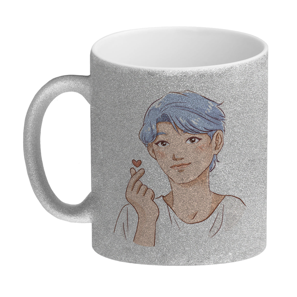 K-Pop Herz Zeichen Kaffeebecher mit Manga Charakter in Farbe