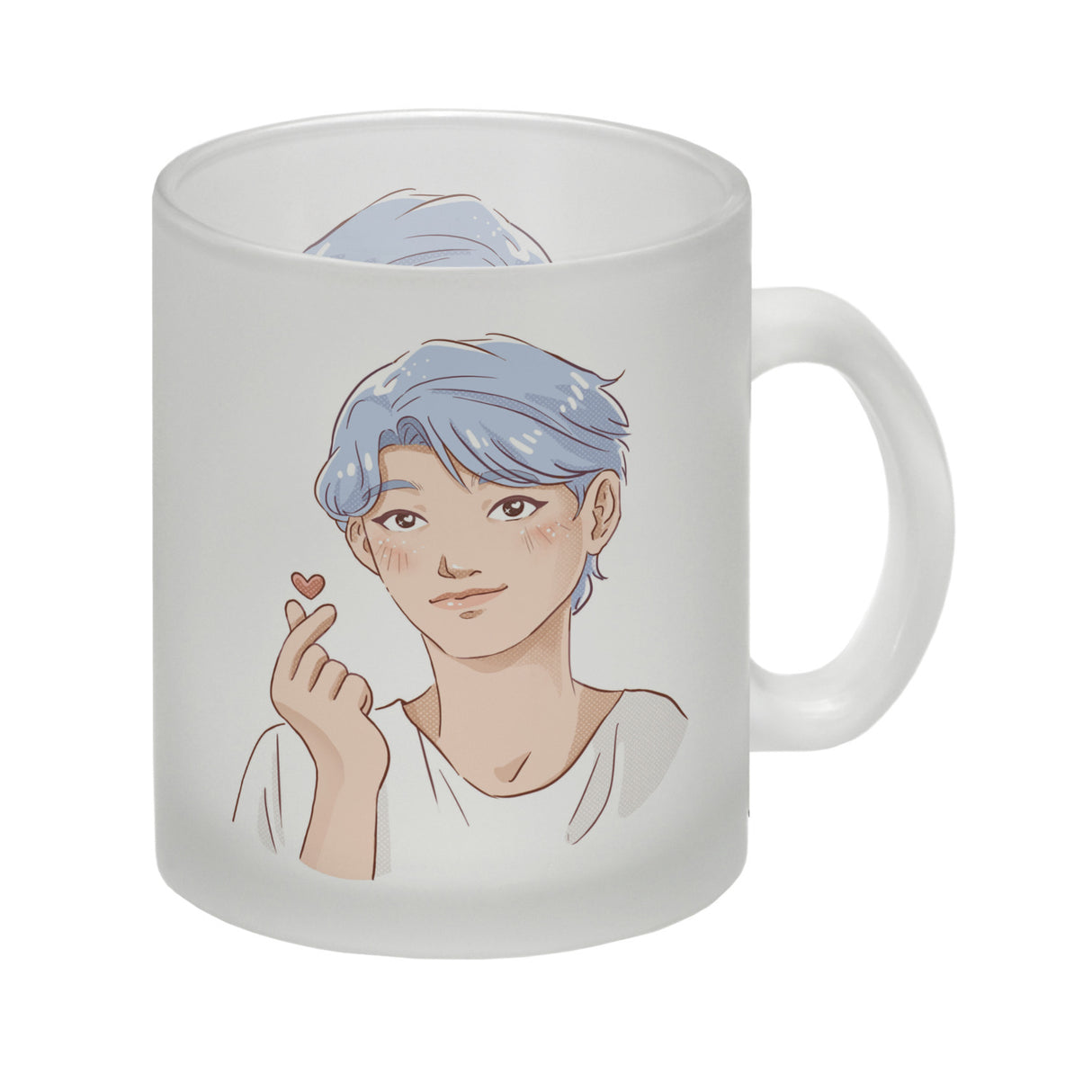 K-Pop Herz Zeichen Kaffeebecher mit Manga Charakter in Farbe