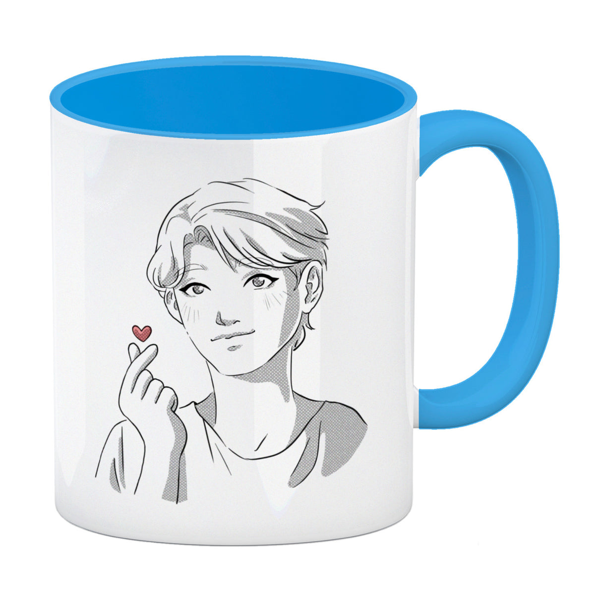 K-Pop Herz Zeichen Kaffeebecher mit Manga Charakter in Farbe