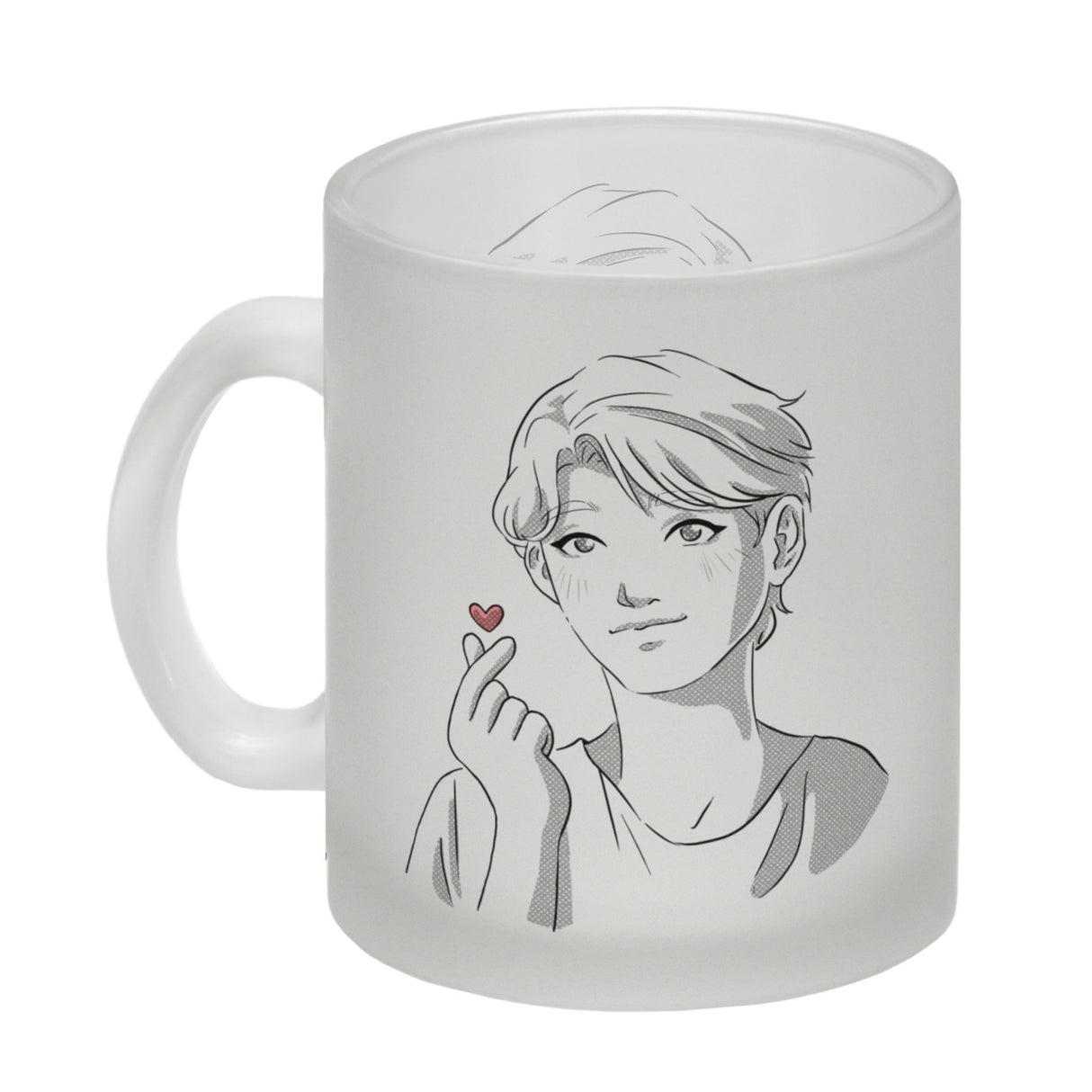 K-Pop Herz Zeichen Kaffeebecher mit Manga Charakter in Farbe