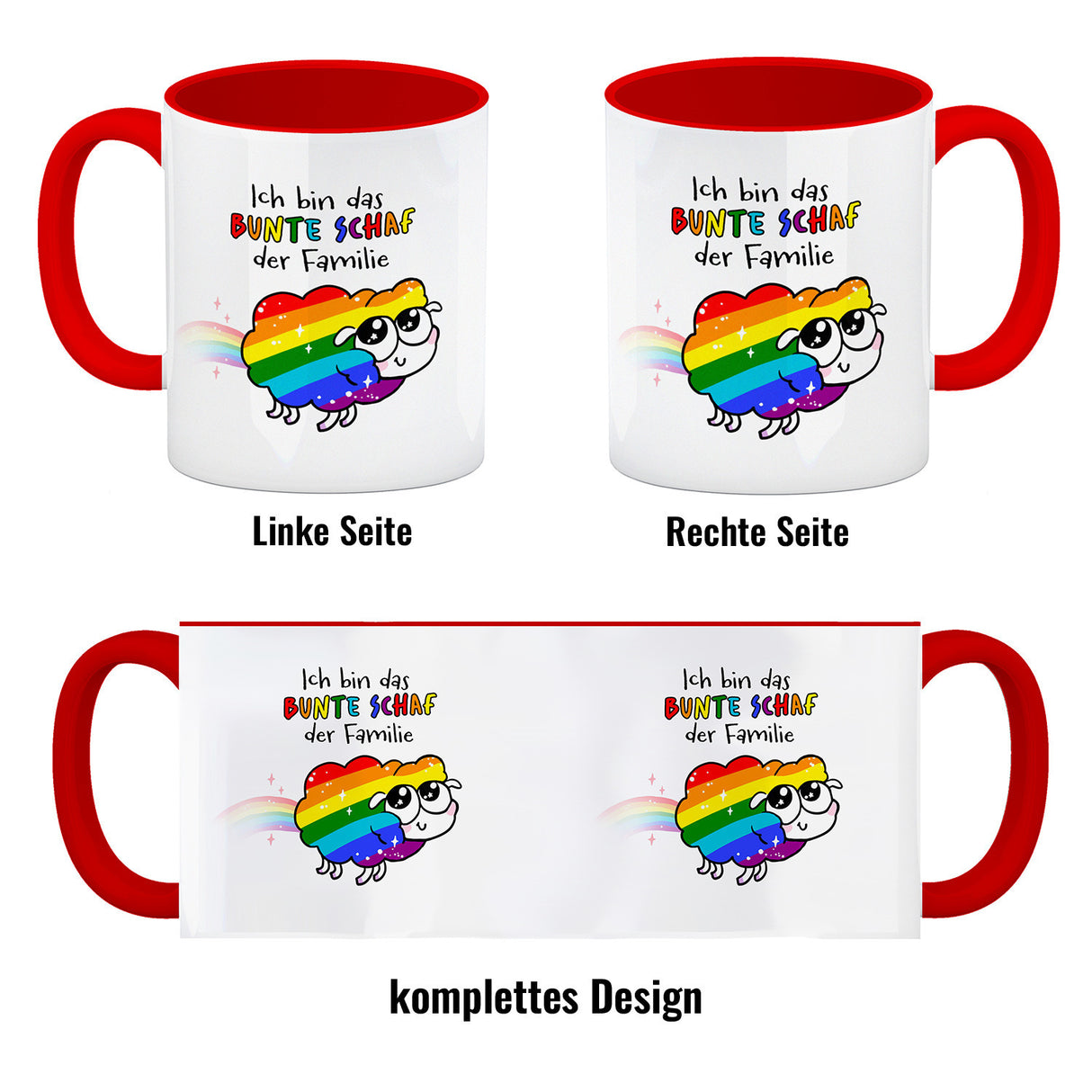 Das bunte Schaf der Familie in Pride-Farben Kaffeebecher mit Spruch