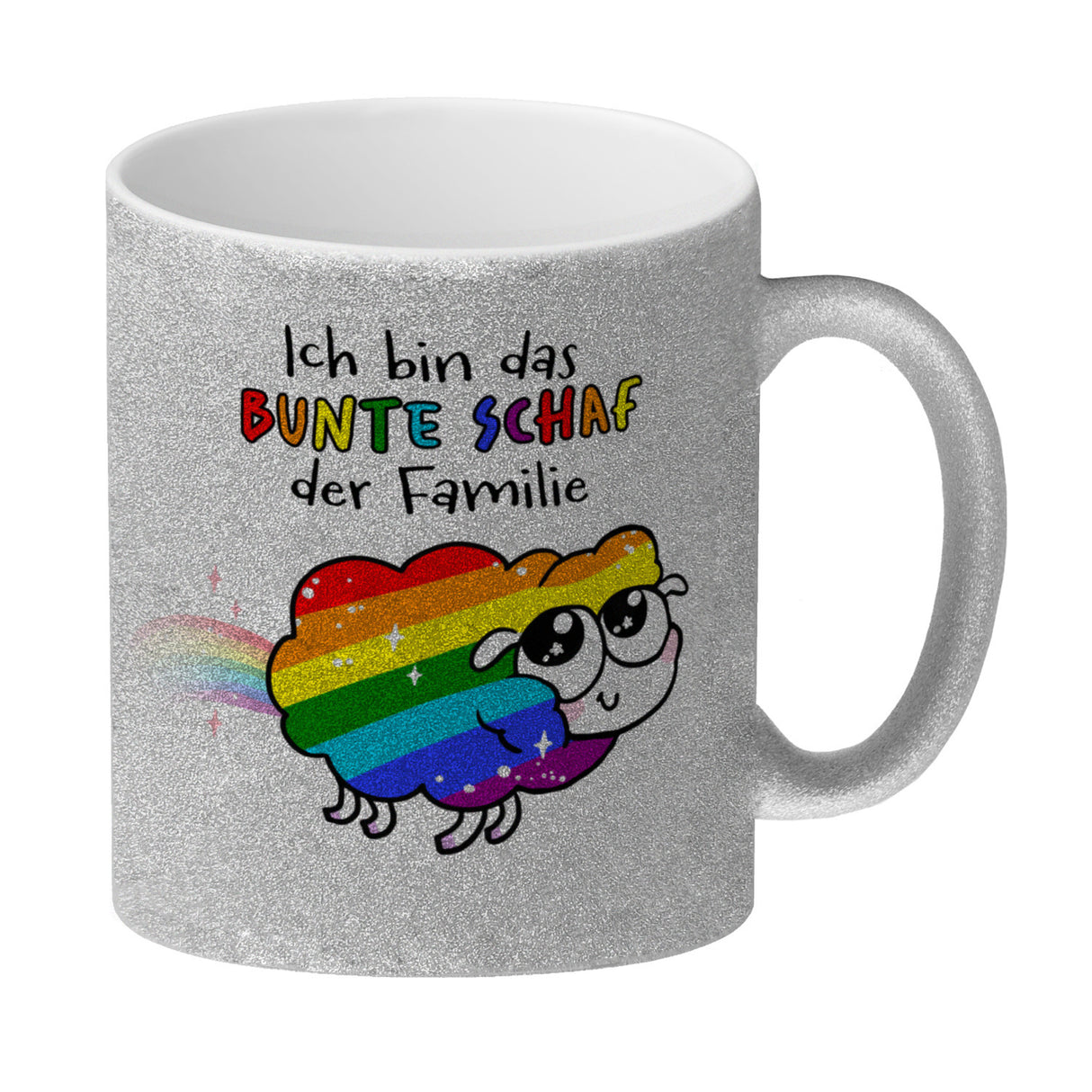 Das bunte Schaf der Familie in Pride-Farben Kaffeebecher mit Spruch