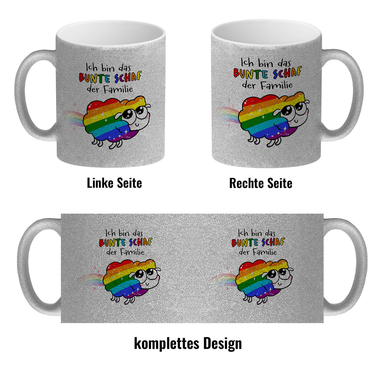 Das bunte Schaf der Familie in Pride-Farben Kaffeebecher mit Spruch