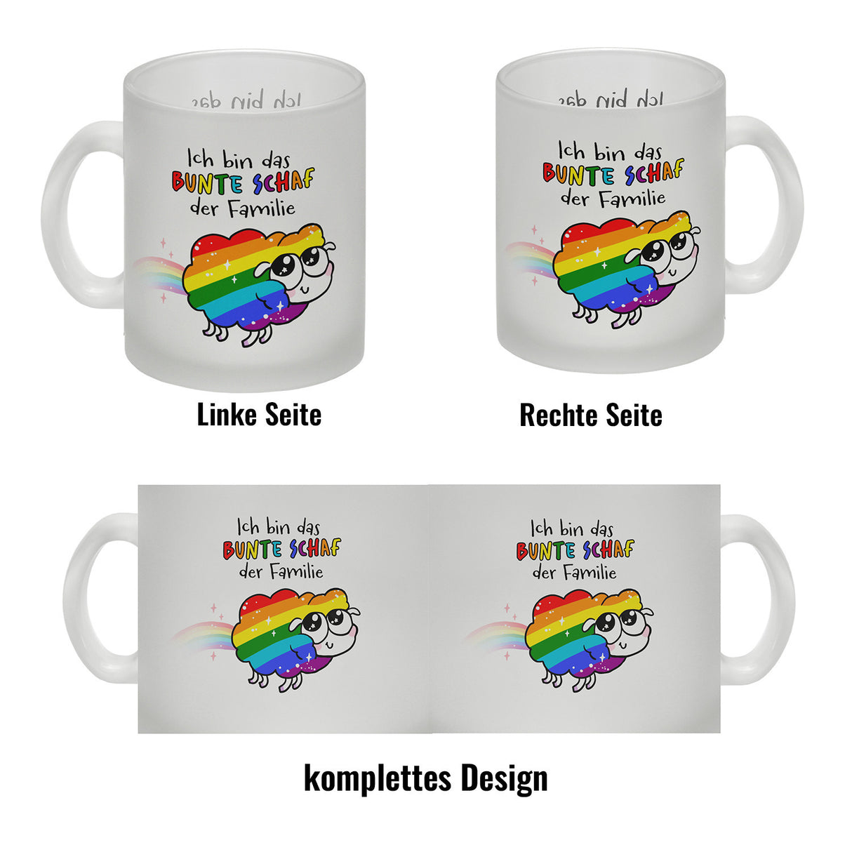 Das bunte Schaf der Familie in Pride-Farben Kaffeebecher mit Spruch