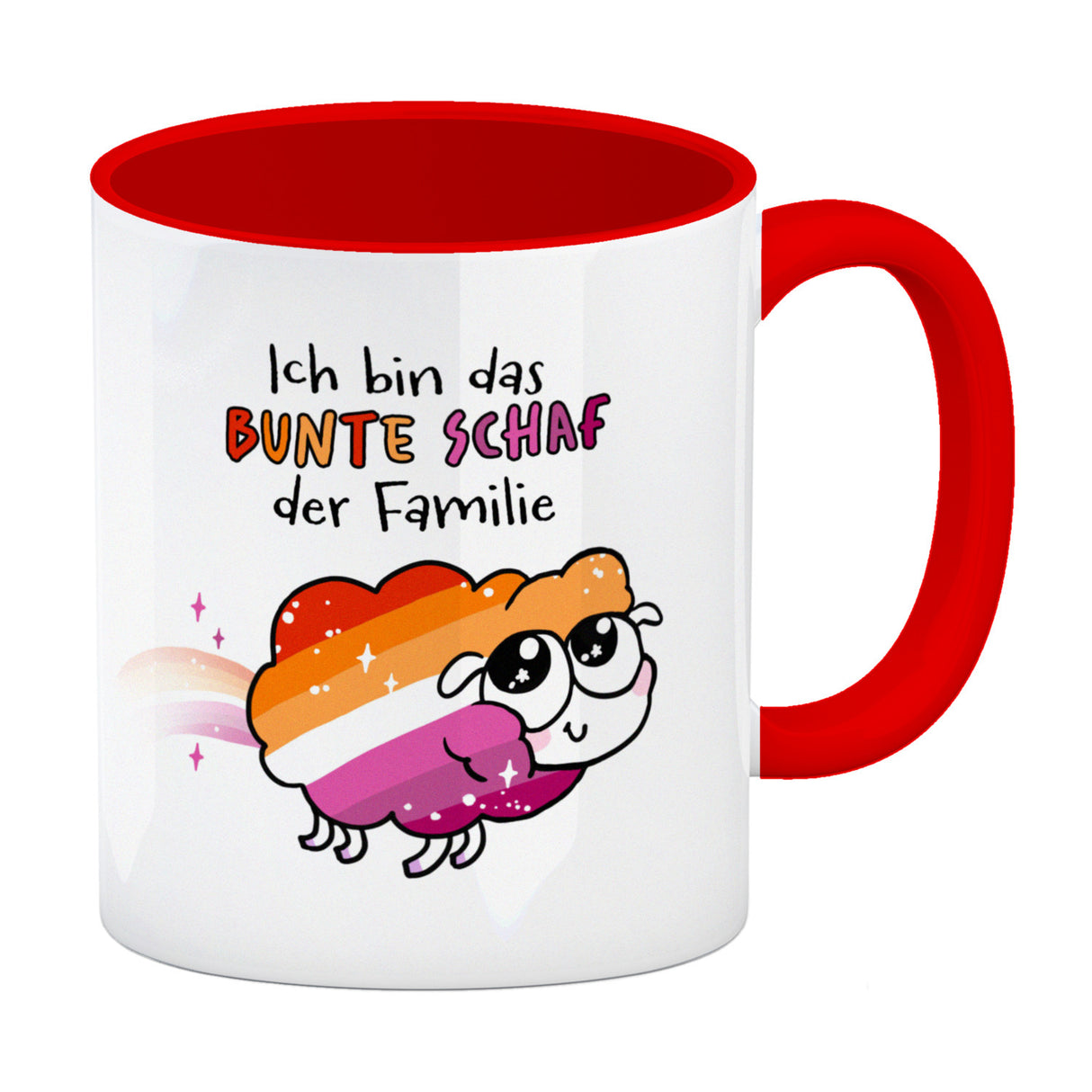 Das bunte Schaf der Familie in Pride-Farben Kaffeebecher mit Spruch