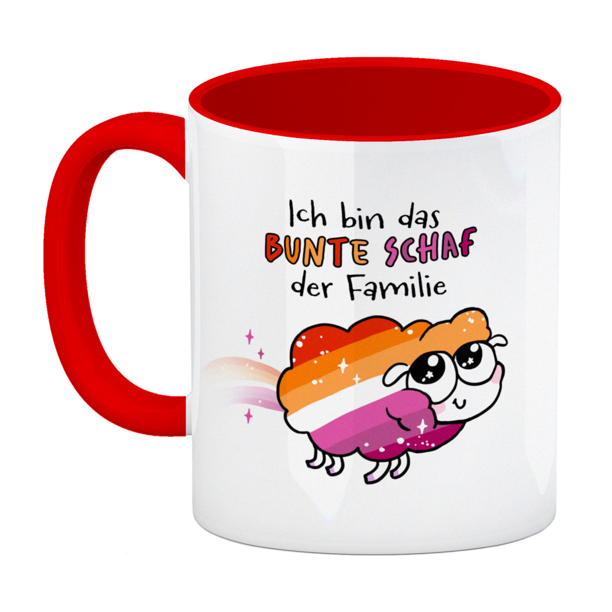 Das bunte Schaf der Familie in Pride-Farben Kaffeebecher mit Spruch