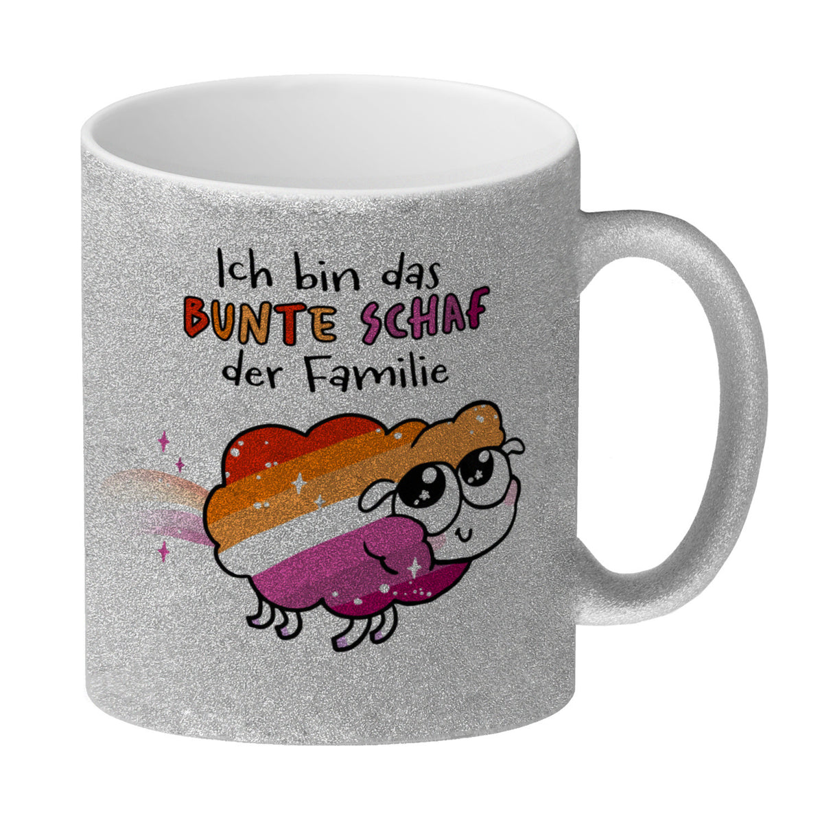Das bunte Schaf der Familie in Pride-Farben Kaffeebecher mit Spruch