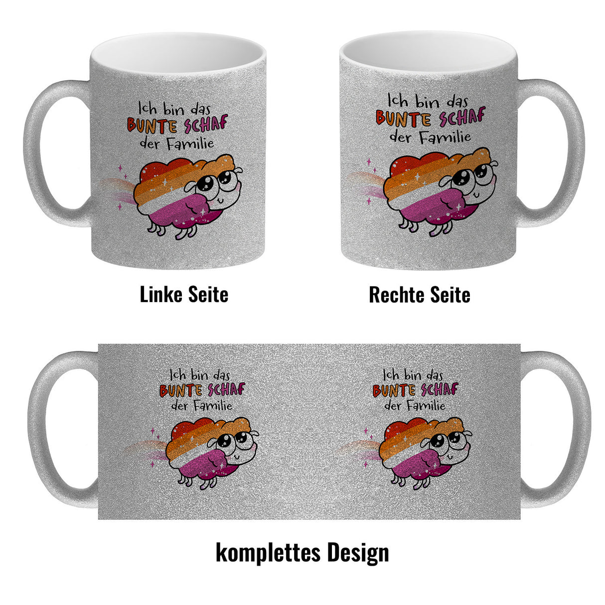 Das bunte Schaf der Familie in Pride-Farben Kaffeebecher mit Spruch