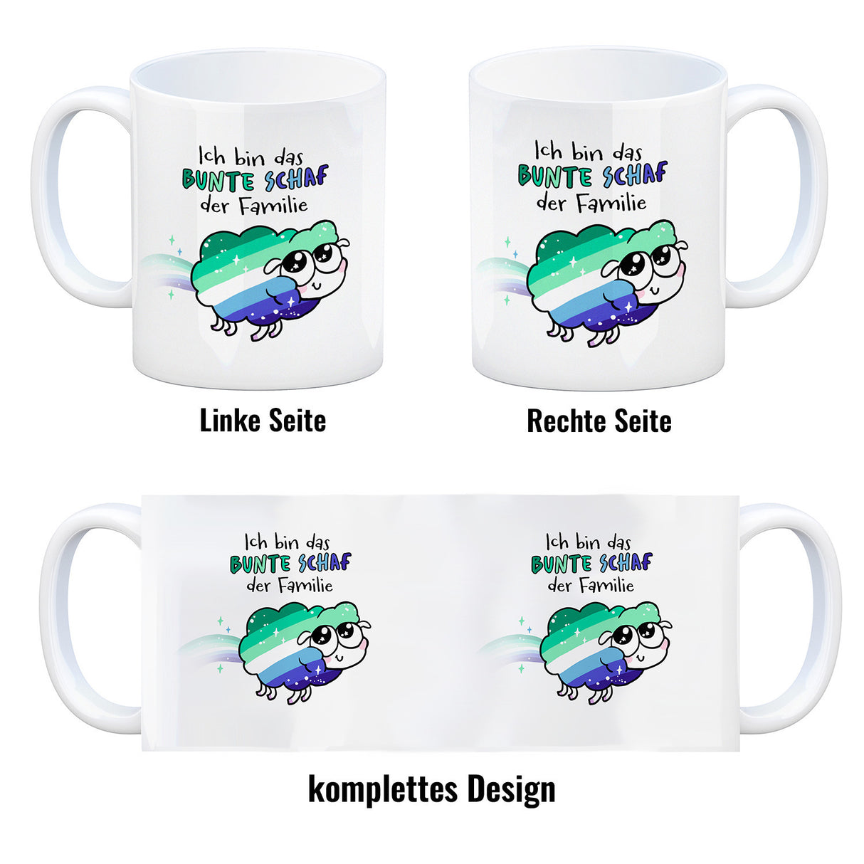 Das bunte Schaf der Familie in Pride-Farben Kaffeebecher mit Spruch