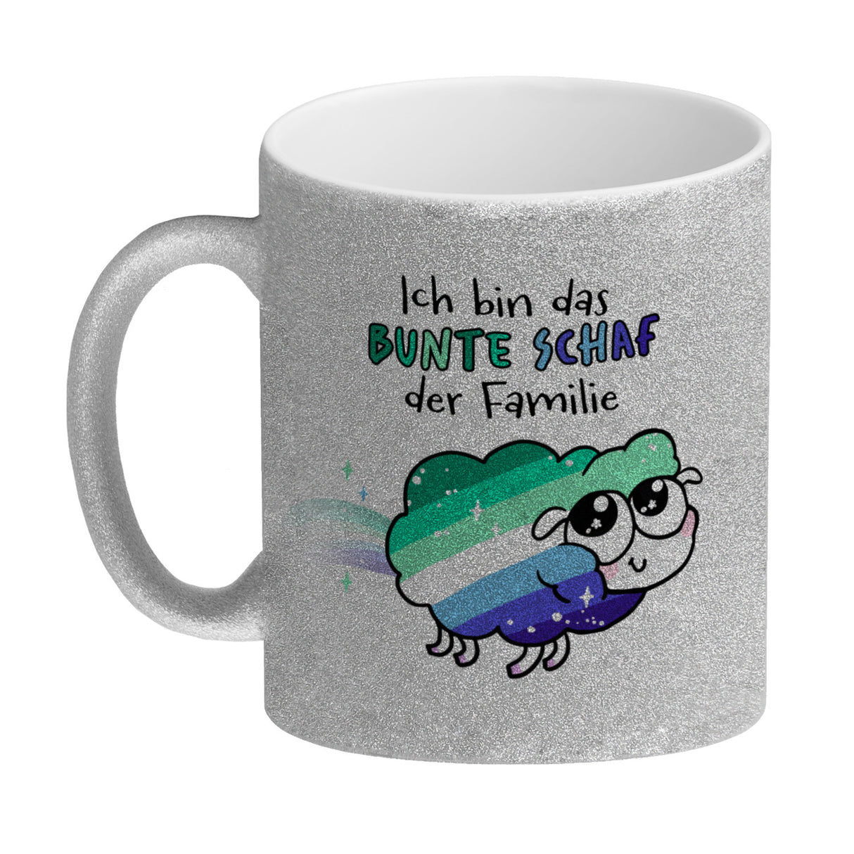 Das bunte Schaf der Familie in Pride-Farben Kaffeebecher mit Spruch