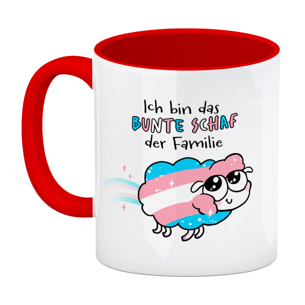 Das bunte Schaf der Familie in Pride-Farben Kaffeebecher mit Spruch