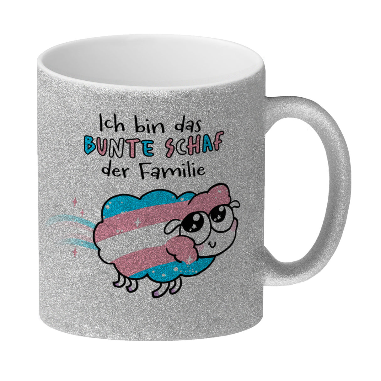 Das bunte Schaf der Familie in Pride-Farben Kaffeebecher mit Spruch