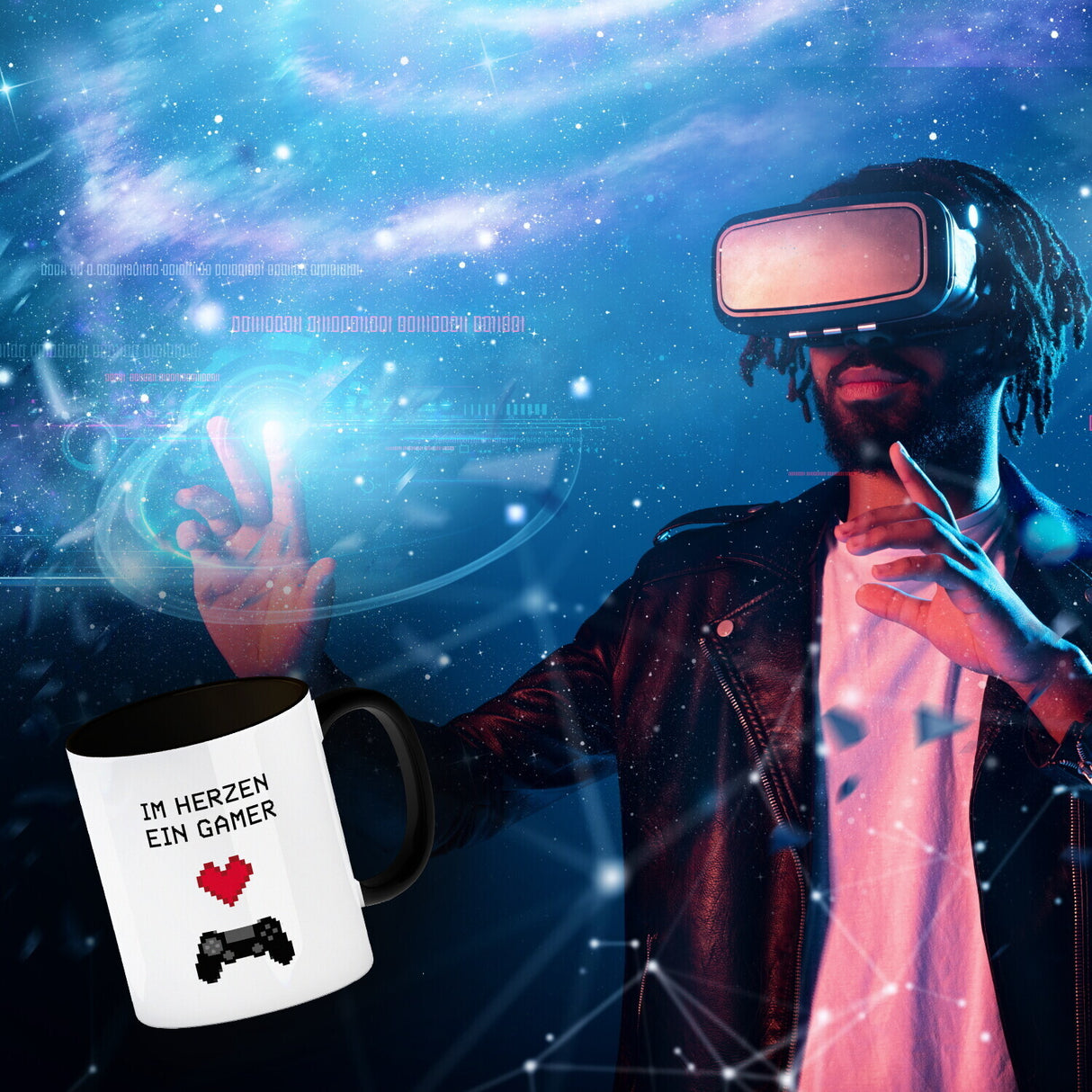 Game Controller Kaffeebecher mit Spruch Im Herzen ein Gamer
