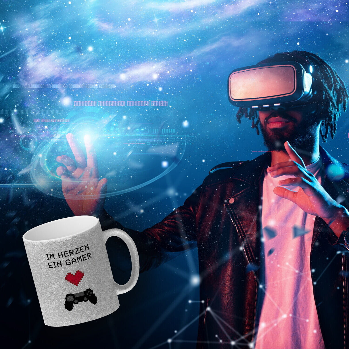 Game Controller Kaffeebecher mit Spruch Im Herzen ein Gamer