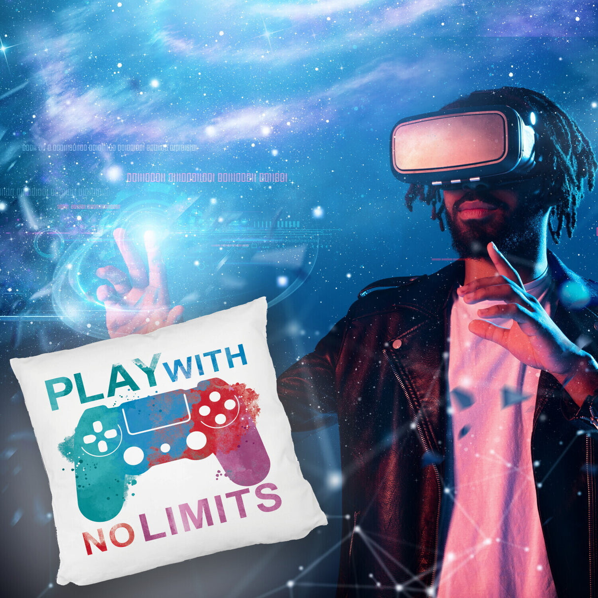 Game Controller Kissen mit Spruch Play with no limits