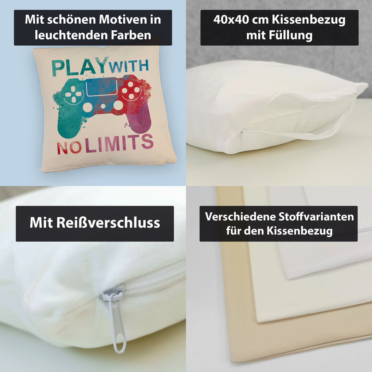 Game Controller Kissen mit Spruch Play with no limits