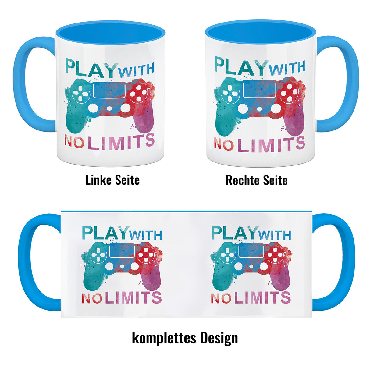 Game Controller Kaffeebecher mit Spruch Play with no limits