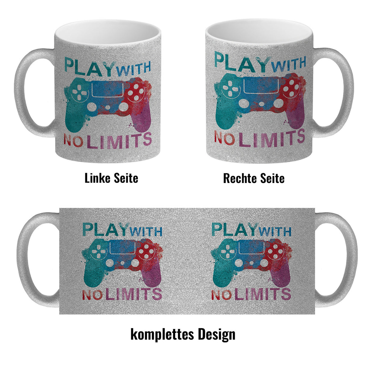 Game Controller Kaffeebecher mit Spruch Play with no limits