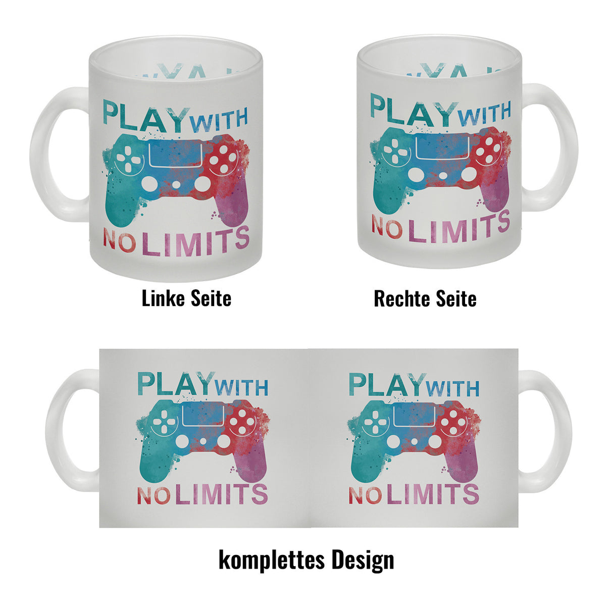 Game Controller Kaffeebecher mit Spruch Play with no limits