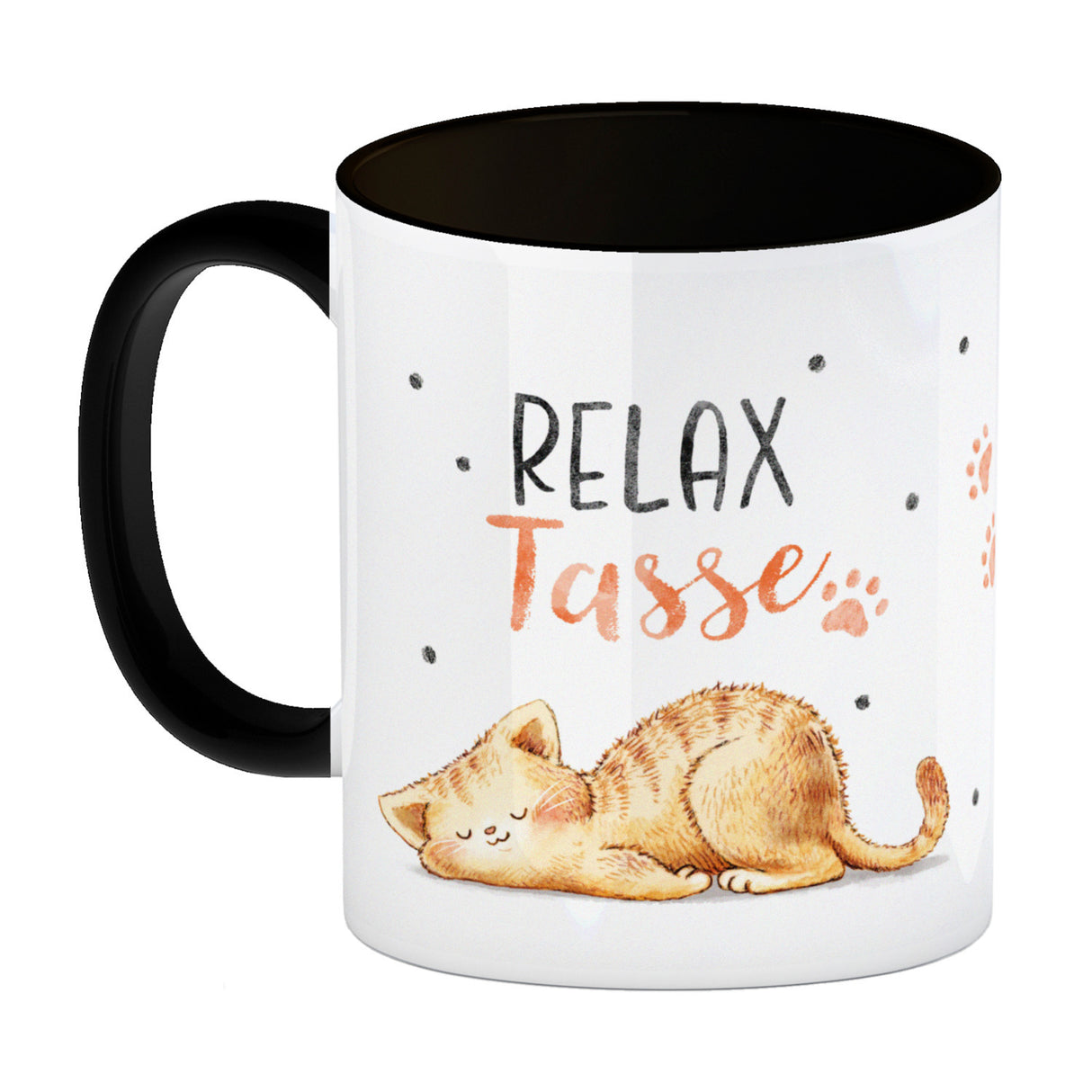 Relaxte Katze Kaffeebecher mit Spruch Relax Tasse