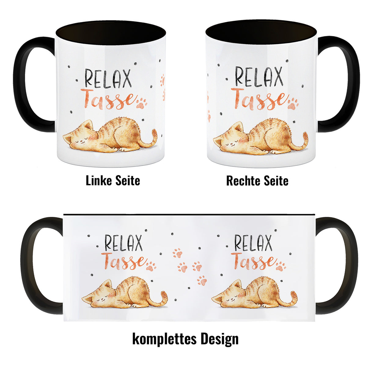 Relaxte Katze Kaffeebecher mit Spruch Relax Tasse