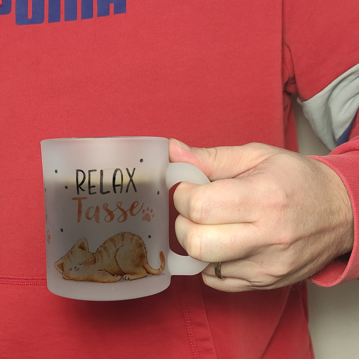 Relaxte Katze Kaffeebecher mit Spruch Relax Tasse
