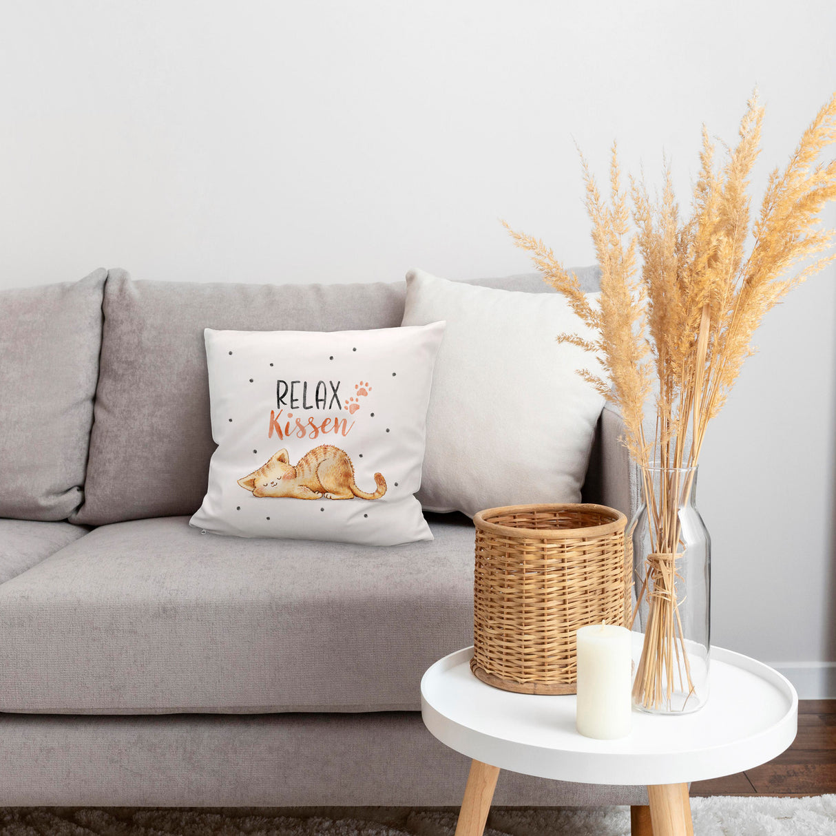 Relaxte Katze Kissen mit Spruch Relax Kissen