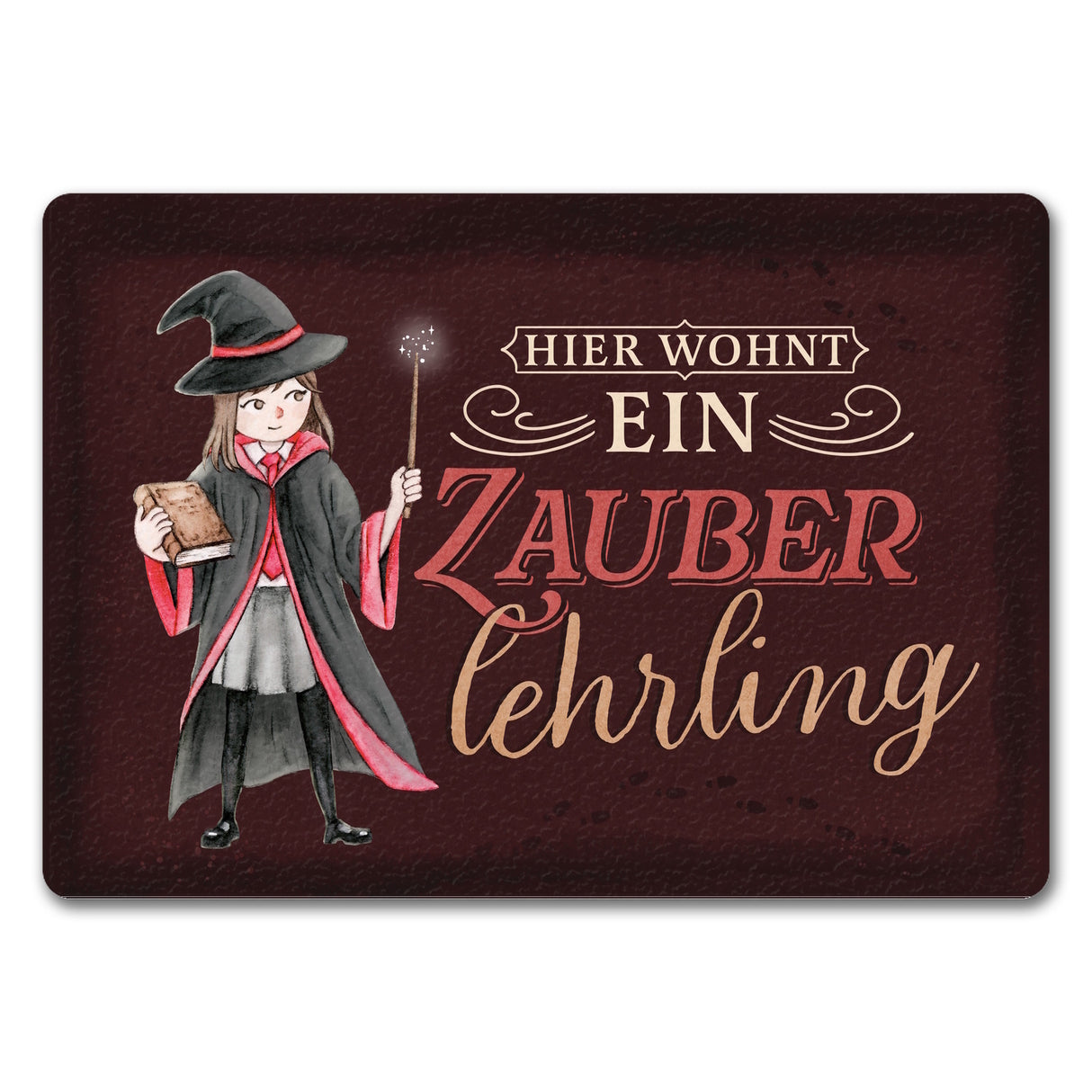 Zauberlehrling Fußmatte in 35x50 cm mit Zauberschülerin mit dunklem Hintergrund