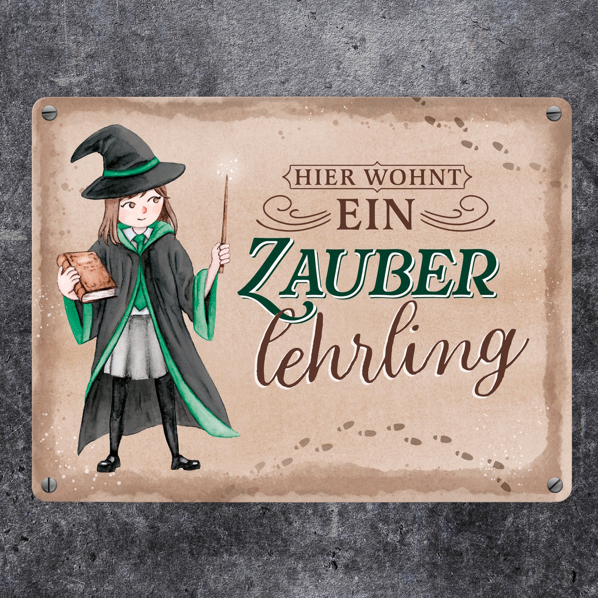 Zauberschülerin Metallschild in 15x20 cm mit Spruch Hier wohnt ein Zauberlehrling