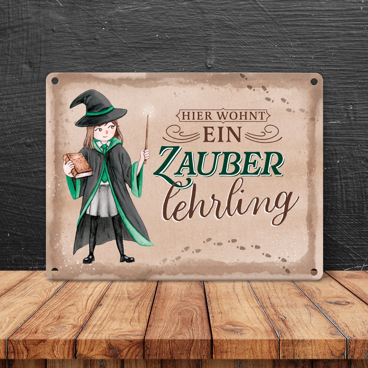 Zauberschülerin Metallschild in 15x20 cm mit Spruch Hier wohnt ein Zauberlehrling